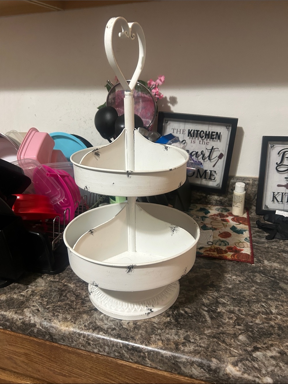 Two-Tier White Metal Tiered Stand